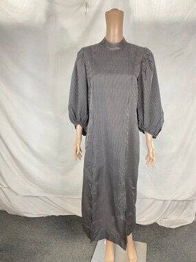 Ganni Womens Pinstripe Puff Sleeve Sack Dress Size 2/IT 40 Black